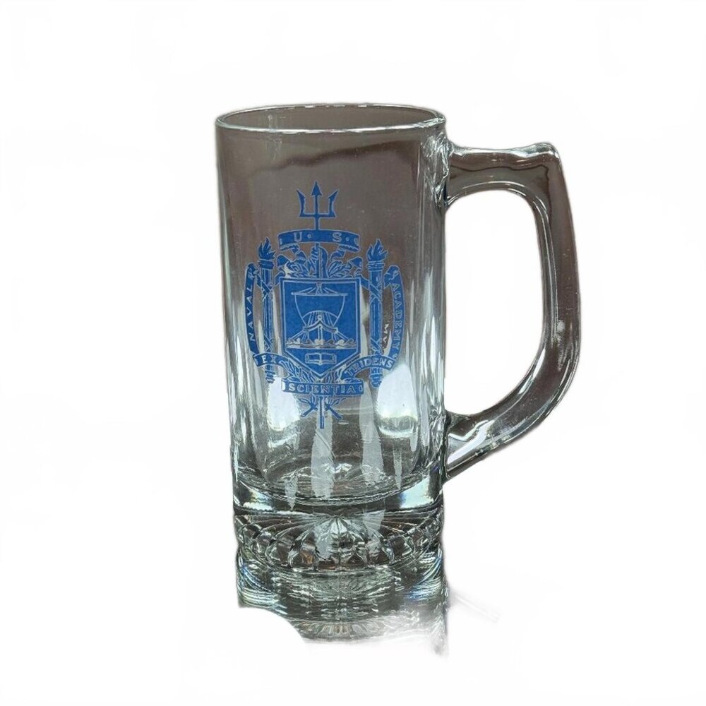 US Naval Academy Beer Stein Glass Ex Tridens Scientia Midshipmen Navy Mug